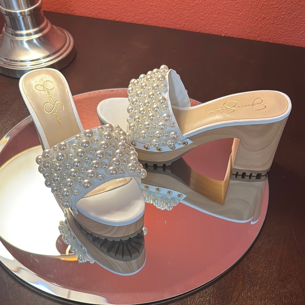 Jessica Simpson Cream Platform Heels with Studded Design